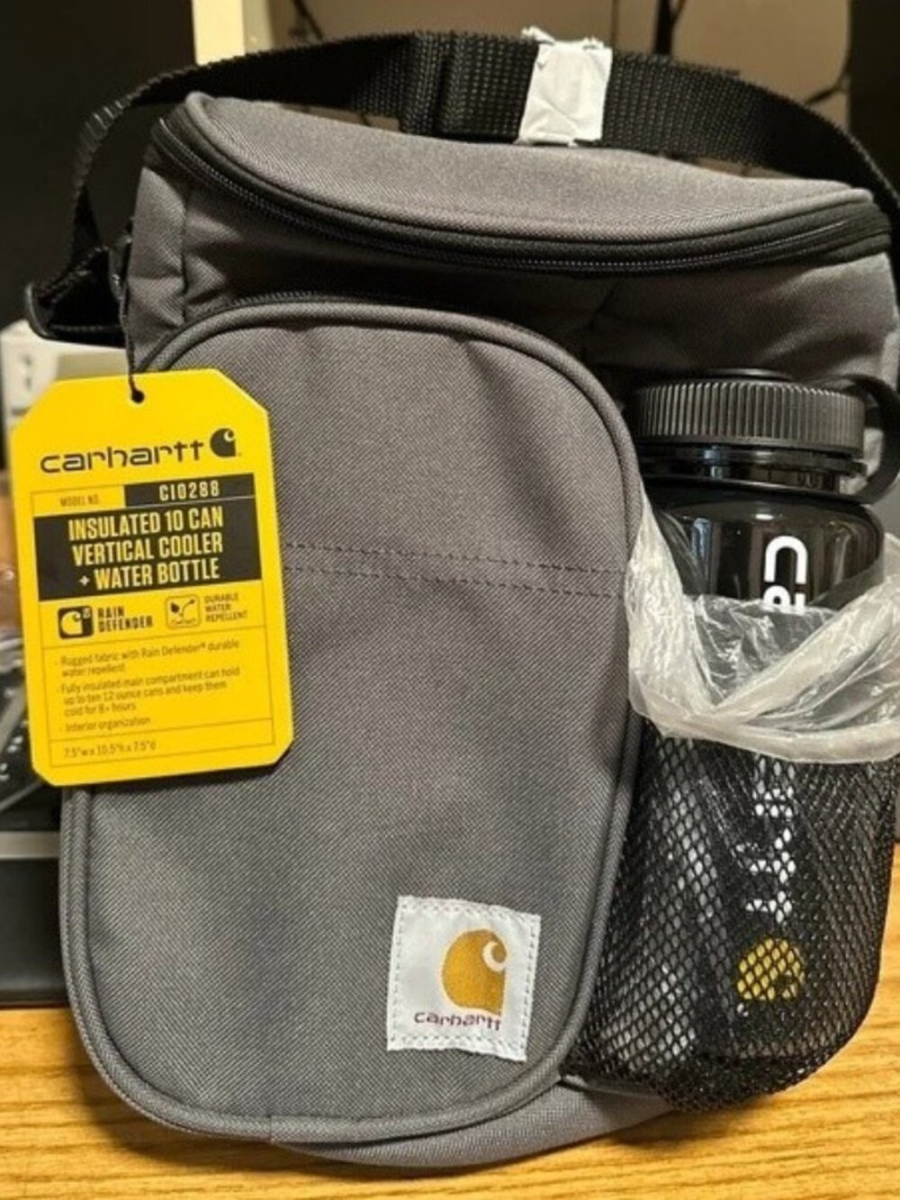 Carhartt Insulated 10 Can Vertical Cooler + Water Bottle (Gray)
